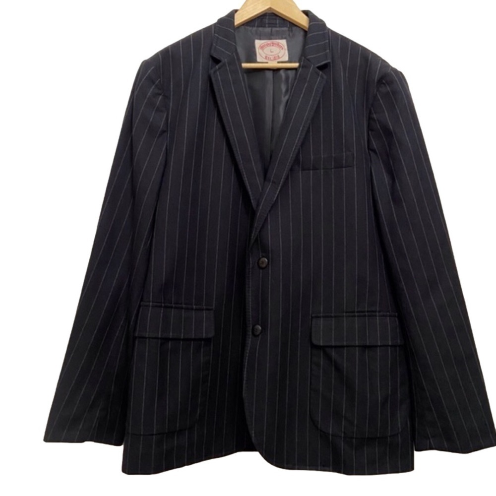 BROOKS Brothers 1818 men blazer black striped lightweight size Large cotton wool